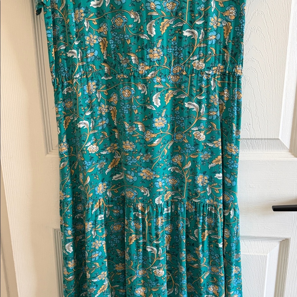 Teal and Gold Patterned Midi Dress by Tiana B. - Picture 10 of 12